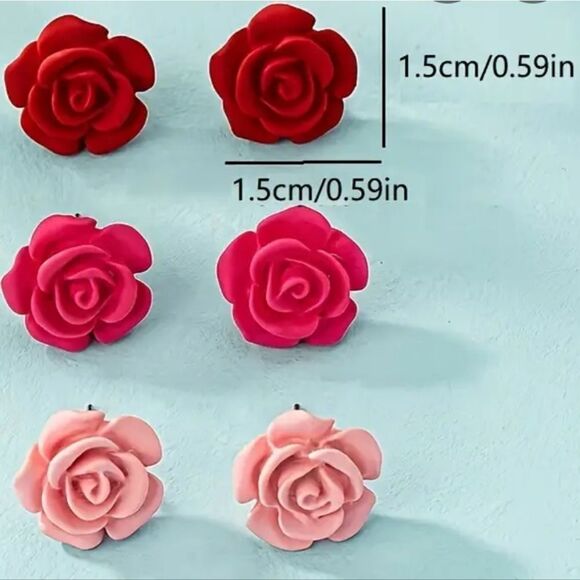 Small Rose Earrings Hot Pink Pierced Ear Stud Post Women's Jewelry Gift Romantic - Picture 3 of 8